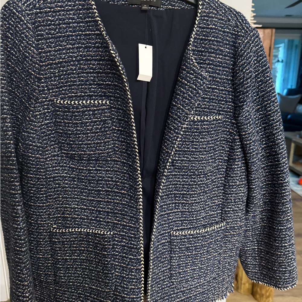 Talbots Blue and White Blazer with Textured Fabric